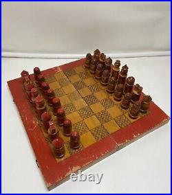 Rare Vintage USSR Chess Set Hand Painted Beautiful Wooden Antique Chess 40x40 cm
