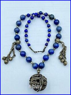 Rare Yemen Lapis stone And Silver Antique Necklace very Beautiful 18 Inch
