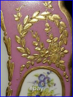 Rare artist poitevin signed sevres porcelian mazie de beautiful pink and gold