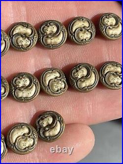 Rare beautiful 16 Victorian Hand Painted Enamel Metal Buttons