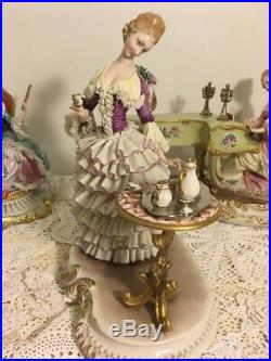 Rare beautiful Capodimonte Giuseppe Cappe lady having tea figurine
