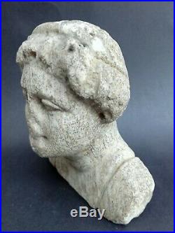 Roman Style Art Antiquities Sculpture Marble Head Man Antique Beautiful Rare Old