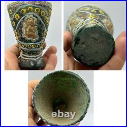 Roman antique rare mosaic glass beautiful Cup with 3 brass engraved Queen