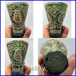 Roman antique rare mosaic glass beautiful Cup with 3 brass engraved Queen