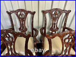 Set of 4 Rare & Beautiful Chippendale Revival Carved Elbow Chairs 20th C