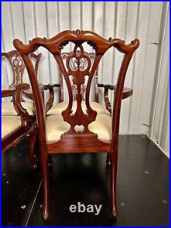 Set of 4 Rare & Beautiful Chippendale Revival Carved Elbow Chairs 20th C