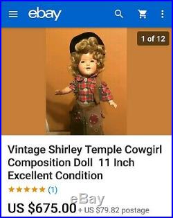 Shirley Temple 1936 Texas Ranger Doll So So Rare! Beautiful