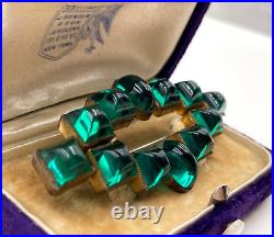 Superb Antique Green Flawed Emerald Cabochons Cushion Art Deco Brooch Gorgs Rare