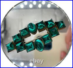 Superb Antique Green Flawed Emerald Cabochons Cushion Art Deco Brooch Gorgs Rare