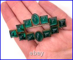 Superb Antique Green Flawed Emerald Cabochons Cushion Art Deco Brooch Gorgs Rare