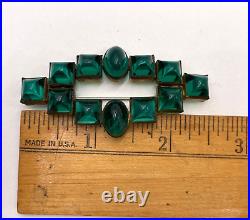 Superb Antique Green Flawed Emerald Cabochons Cushion Art Deco Brooch Gorgs Rare