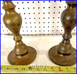 TWO 2 RARE Antique Scrolled Brass Candlesticks Heavy Beautiful 18 tall Uncleaned