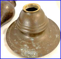 TWO 2 RARE Antique Scrolled Brass Candlesticks Heavy Beautiful 18 tall Uncleaned