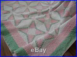 Tiny Pieces! Beautiful & Rare Pattern Vintage 30s Pink & Green QUILT 91x80