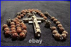 Top Rare Antique C 1800 French Beautiful Silver and Craved Wood Catholic Rosary