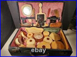 Travel Case Travel Beauty Cosmatic Box Brush Mirror Set Rare Vintage Antique