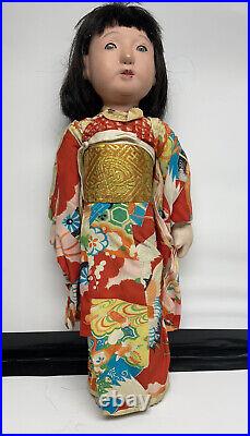 VERY RARE! Antique 20 tall ichimatsu doll with beautiful silk kimono