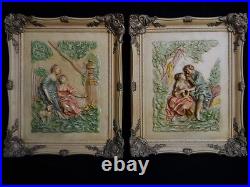 VICTORIAN STYLE SET OF CHALKWARE WALL PLAQUES Rare & Beautiful 17 x 14.25