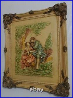VICTORIAN STYLE SET OF CHALKWARE WALL PLAQUES Rare & Beautiful 17 x 14.25