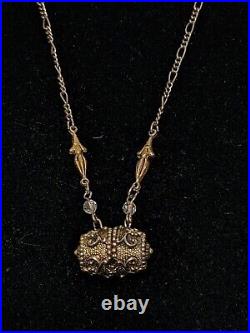 Very Rare Antique Gold Tone Ornate Hinged Barrel W Pearls 17 Pendant Necklace