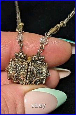 Very Rare Antique Gold Tone Ornate Hinged Barrel W Pearls 17 Pendant Necklace