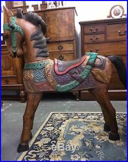 Very Rare Beautiful Antique Vintage Folk Art Painted Hand Carved Wooden Horse