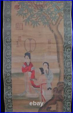 Very Rare Large Old Chinese Scroll Hand Painting Beautiful Woman QiuYing Mark