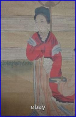 Very Rare Large Old Chinese Scroll Hand Painting Beautiful Woman QiuYing Mark
