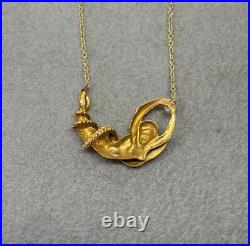 Victorian Mermaid And Snake Pendant Necklace Pearl Antique 14 Karat Gold Rare
