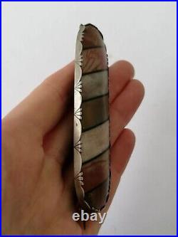 Victorian Scottish Brooch Fossil Marble Agate Specimen Rare Unusual Silver Pin