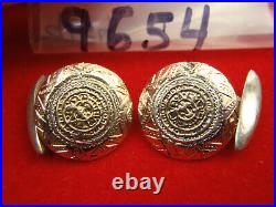 Vintage Antique Mexico Sterling Silver Aztec Mayan Sun Calendar Cufflinks Rare