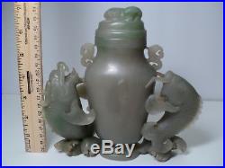 Vintage Huge Rare Beautiful Carved Jade Jadeite Bottle 7Hx7W