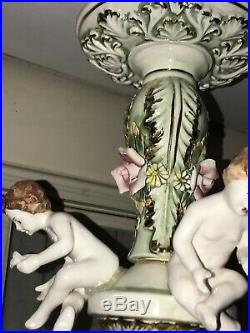 Vintage Italian LAMP Capodimonte porcelain PUTTI figural RARE! & BEAUTIFUL 23