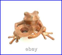 Vintage Old Antique Copper Handcrafted Rare Beautiful Frog Candle Stand / Statue