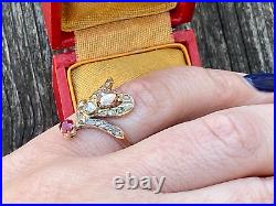 Vintage Rare Antique Nice Fancy 10k Solid Gold Diamonds and Rubie Ladies Ring