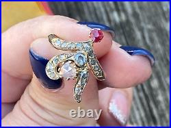 Vintage Rare Antique Nice Fancy 10k Solid Gold Diamonds and Rubie Ladies Ring