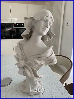 Vintage Rare Beautiful Art Deco Nouveau Girl Statue Bust Signed