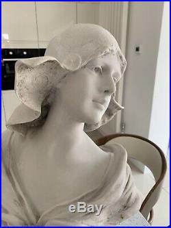 Vintage Rare Beautiful Art Deco Nouveau Girl Statue Bust Signed