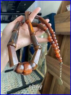 Vintage Rare Super Heavy Cherry HORN Necklace Bakelite Era Hand Carved Natural