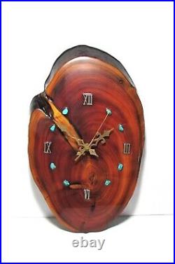 Vintage Wood Slab 16 Clock With Turquoise Nuggets Working EUC Rare Beautiful