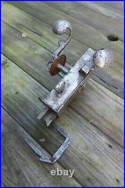 Vintage antique beautiful metal door lock with key handle working order rare 1-3
