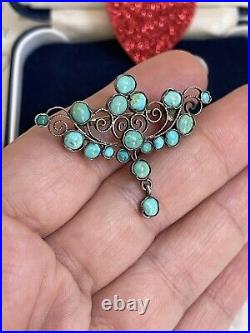 Vintage brooch Turquoise green-blue color Beautiful antique rare