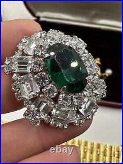 Vntg Rare Christian Dior Signd Germany Brooch Marc Bohan 1967 Fx Emerald Crystal