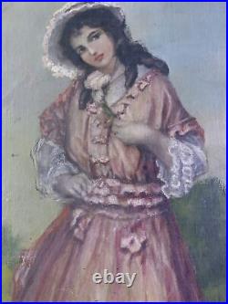 Wein Austria Antique Oil Painting 12x18 Rare Canvas Woman Beautiful