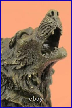 Wolf Howling at the moon-Beautiful Bronze Figurine by Barye-Signed-Rare Figure